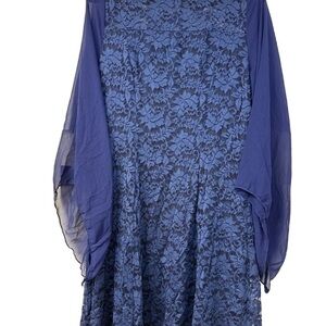 Blue Fit and Flare Long Sleeve Cocktail Dress XL